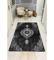 Parlak Kadife Kumaş Dijital Baskı Vintage Desenli Dot Kaymaz Tabanlı Halı H0104