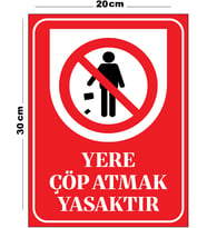 Metal Yere Çöp Atmak Yasaktır 20cm x 30cm A4 Büyüklüğünde Uyarı Levhası Yönlendirme Tabelası
