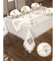 Lisa Linen Krem 26 Parça 12 Kişilik Premium Çeyizlik Yemek Takımı Masa Seti