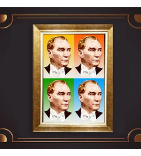 Altın Varaklı Çerçeveli Paspartulu Atatürk Tablo z5142 (Gold)