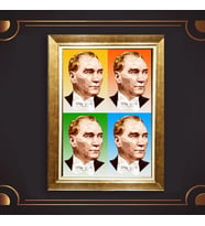 Altın Varaklı Çerçeveli Paspartulu Atatürk Tablo z5142 (Gold)