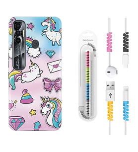 Tecno Spark 6 6 Go 8C 8 Pro 7 7 Pro Kılıf Kablo Koruma Spiral Silikon Unicorn Mektup 1800