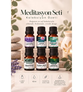 Meditasyon Seti 6’lı Esansiyel Koku Yağı – Difüzör ve Buhurdanlık Esansı
