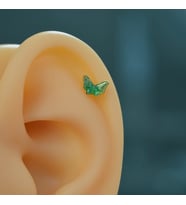 Yeşil Kelebekli Çelik Piercing Helix Kıkırdak Conch Lob Gold (Çok Renkli)