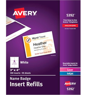 Avery İsim Rozet Uçları, Baskı Veya Yazma, 7 X 10 Cm, 300 Kart Stok Yedekleri (5392), Beyaz