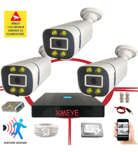 Bises 3 Kameralı Hareket Algılayan 5 MP Lens 4 Warm Led Gece Renkli Gösteren Güvenlik Kamerası Seti BS 604W