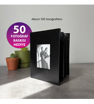 100 Fotoğraf Kapasiteli 10x15 Albüm + 50 Fotoğraf Baskısı Hediye - Siyah Albüm