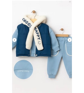Erkek Bebek 3’lü Kışlık Eşofman Takımı – Polar Şallı, Şardonlu Yelekli, Sweatshirt ve Alt 10697-Y
