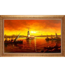 Çerçeveli Paspartulu Manzara Tablo bm1701 (Gold)
