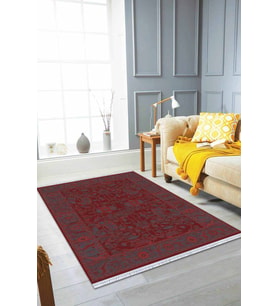 Bordo Yöresel Dokuma Pamuk Tabanlı Kaymaz Kilim KLM350