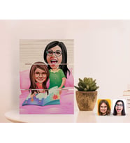 BK Gift Kişiye Özel Anne Kız Karikatürlü Otantik Masaüstü Ahşap Palet Çerçeve-3 (Beyaz)