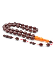 Usta İşi Beyzi Tıraşlı İmameli Vişne Rengi Sıkma Kehribar Tesbih