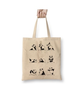 Panda Yoga Pilates Spor Beyaz Bez Çanta Uzun Saplı Alışveriş Çantası Plaj Çantası