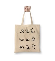 Panda Yoga Pilates Spor Beyaz Bez Çanta Uzun Saplı Alışveriş Çantası Plaj Çantası