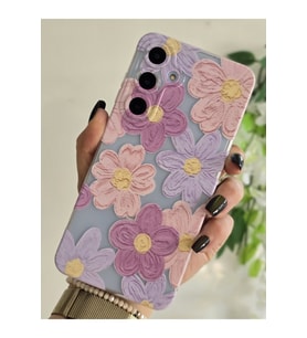 Samsung Galaxy A15 Uyumlu Pastel Renkli Çiçekler Desenli Şeffaf Telefon Kılıfı