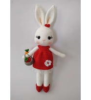 Kırmızı Sepetli Şirin Tavşan Uyku Arkadaşı Amigurumi Organik Oyuncak