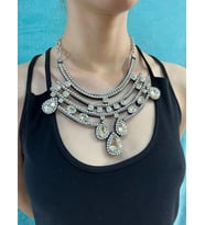 DAMLA CAM TAŞLI TASARIM KADIN KOLYE HÜRREM KOLYE BOY 25 CM (Gümüş)