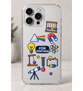 2D Fizik Öğretmeni Desenli iPhone 15 Pro Şeffaf Telefon Kılıfı