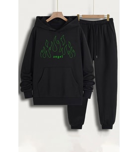 Unisex Green Angel Baskılı Eşofman Takımı (Siyah)