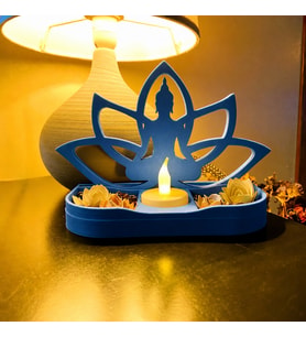 3D Baskı Lotus Buda Mumluk - Dekoratif Tealight Mumluk-Mavi
