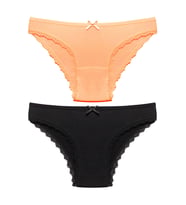 2 Lİ Paket Düz Renk Kenarları Dantelli M Beden Kadın Bikini Külot (Çok Renkli)