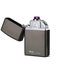 Valkyrie USB Şarjlı Elektronik Çakmak  4 Elektrotlu X Tip Mor Arc  Rüzgar Geçirmez, Alevsiz Siyah