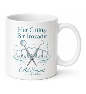 Diş Hekimi Kupa Diş Aynası Sonda Bembeyaz Gülüşler Hediye Bardak Estetik Diş