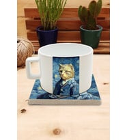 Kediler ve Sanat/Van Gogh Yıldızlı Gece The Starry Night Set 4 - Fincan Kupa-Taş Bardak Altlığı 5