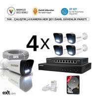 4'lü IP KAMERA-POELİ-5MP-ULTRA HD-4K 1920 ÇÖZÜNÜRLÜK-SESLİ-GECE RENKLİ GÖRÜŞ-İNSAN ve PLAKA ALGILAMALI SET (Beyaz)