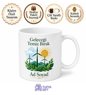Yeşil Enerji Temalı Özel Tasarım Baskılı Kupa Bardak Hediye Porselen Mug