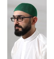 Baba Günü Hediyesi - Yeşil Safir Dantel Detaylı Örme Namaz Takkesi