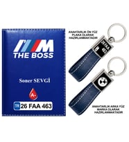 Plakanıza Özel BMW THE BOSS Logolu Lacivert Ruhsat Kabı ve Anahtarlık