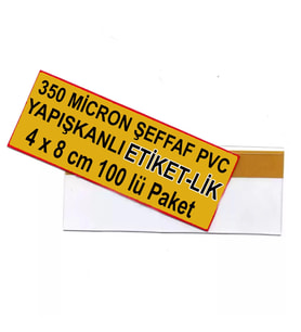 4 cm x 8 cm Raf Fiyat Etiketliği Yapışkanlı Etiketlik Şeffaf PVC Fiyat Etiketliği 100 lü Pk.