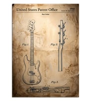 Bas Gitar Patent Çizimi Vintage Tablo Dekoratif Kanvas - Mdf Ahşap Tablo