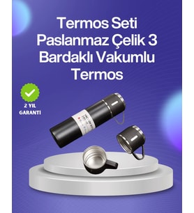 Isıyı Uzun Süre Koruyan 500 ml Termos Seti Çelik Gövde, 2 Bardaklı, Hediye Kutulu