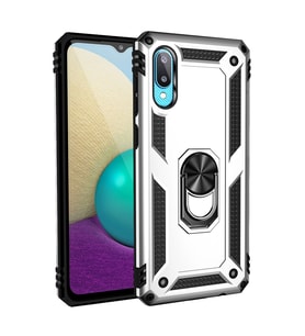 Samsung Galaxy A02 Kılıf Sofya Yüzüklü Silikon Kapak - Gümüş