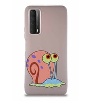 Huawei P Smart 2021 Soft Premier Kapak Salyangoz Gary Tasarımlı Silikon Kılıf - Pudra (Şeffaf)