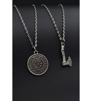 2'li Viking Pusula - Viking Balta Erkek Kadın Kolye Seti 925 Ayar Gümüş Kaplama
