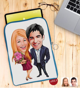 BK Gift Kişiye Özel Sevgililer Karikatürlü Taşınabilir Koruyucu Tablet Kılıfı & Organizer Çanta - Mavi-94