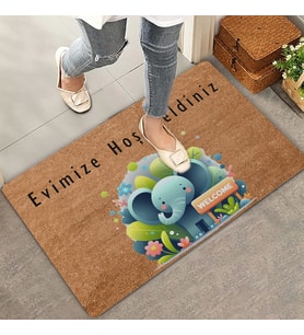 Valerine Life Şirin Fil ve Orman Temalı Evimize Hoş Geldiniz Kapı Önü Paspası 45x70cm