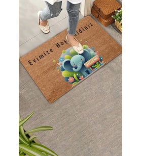 Valerine Life Şirin Fil ve Orman Temalı Evimize Hoş Geldiniz Kapı Önü Paspası 45x70cm