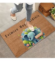 Valerine Life Şirin Fil ve Orman Temalı Evimize Hoş Geldiniz Kapı Önü Paspası 45x70cm (Kahverengi)