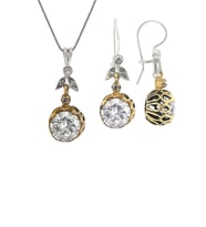 Gümüş zirkon tek taşlı otantik ikili set SGTL11593BEYAZ