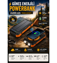 20000 mAh Güneş Enerjili Powerbank Kablosuz Şarj ve Hızlı Şarj Destekli
