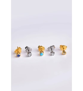 Çelik Rodyum-Gold Kaplama Cerrahi Tektaş Çivili 5'li Kombin Küpe Model5