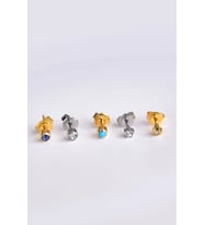 Çelik Rodyum-Gold Kaplama Cerrahi Tektaş Çivili 5'li Kombin Küpe Model5