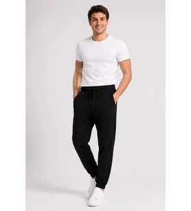 Erkek İki İplik Beli Lastikli Bağcıklı Regular Fit Jogger Eşofman Altı - Siyah