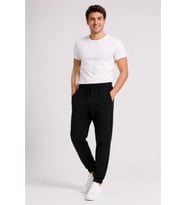 Erkek İki İplik Beli Lastikli Bağcıklı Regular Fit Jogger Eşofman Altı - Siyah