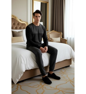 Erkek Koyu Melanj Regular Fit Pijama Takımı Fonksiyonel Dayanıklı Kaliteli Konforlu Modern