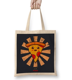 Happy Pizza Retro Japanese Bez Çanta Uzun Saplı